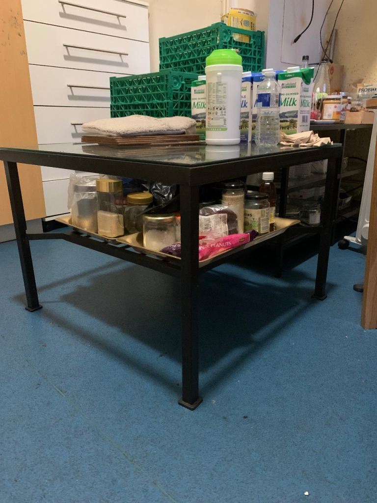 double coffee glass table in metal great condition £19/-