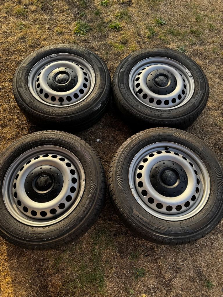 16 inch Volkswagen steel wheels with black centre caps and Nexen Roadian CT8 tires