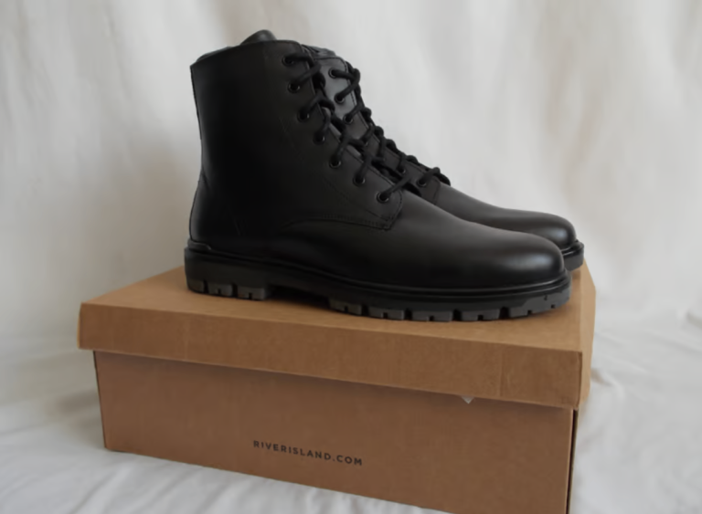 Mens River Island Black Leather Ankle Boots SIZE 10 Lace Up New and Boxed