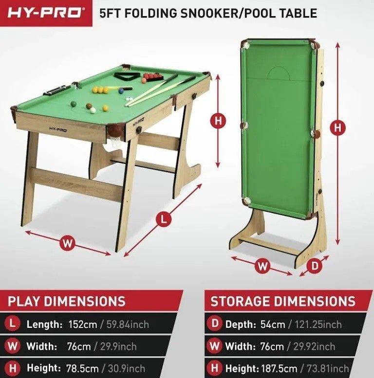 HY-PRO 5ft Folding Snooker / Pool Table - Green Cloth