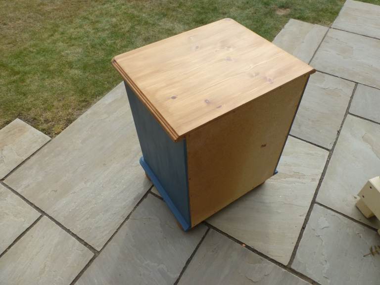 Good used condition solid pine  Blueprint blue 3 drawer unit bedside cabinet  side table