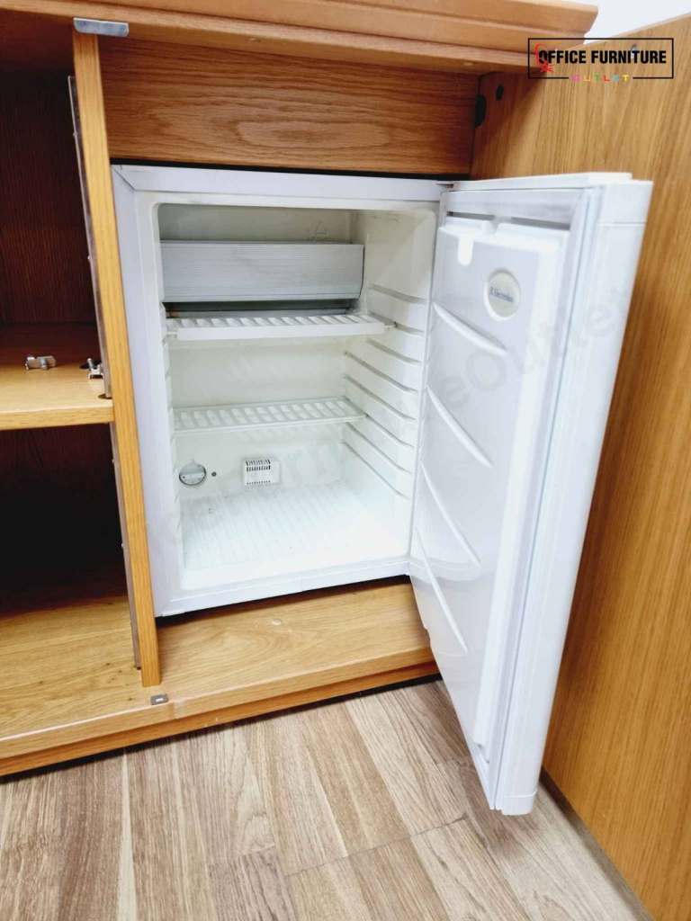 Golden Oak Credenza Cabinet with Built-In Fridge