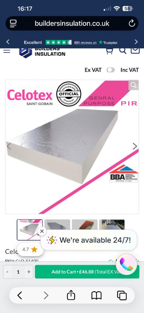 Celotex boards x4 unused and sealed 