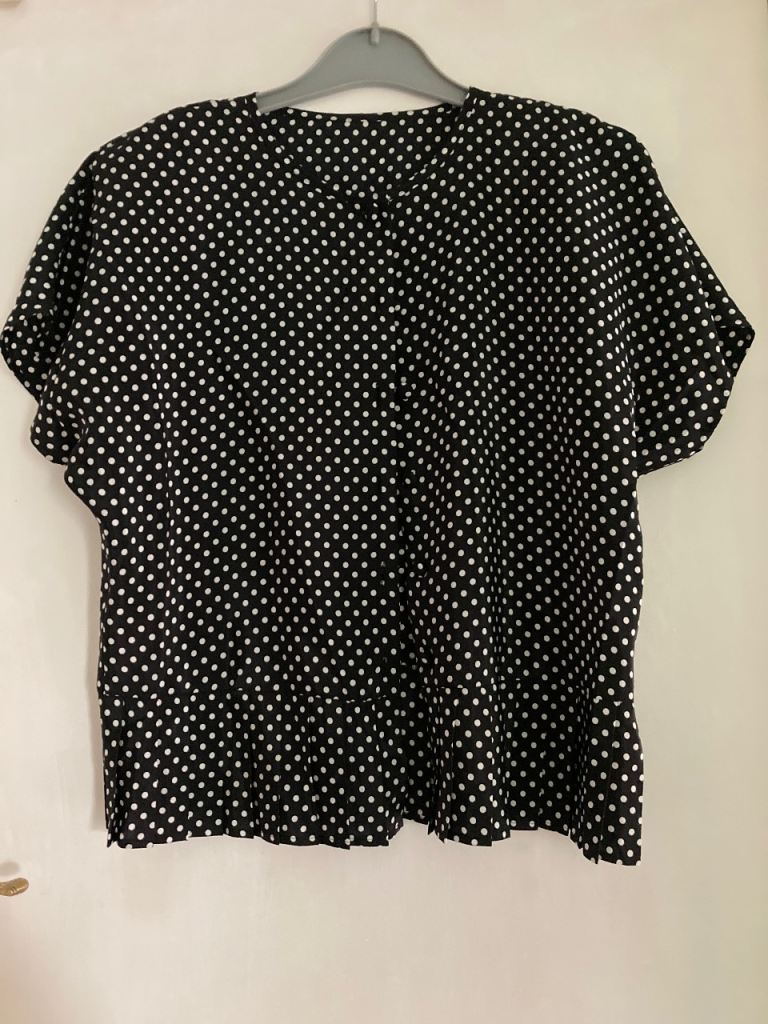 St Michael Black Polka Dot Blouse – Size 14, Good Condition