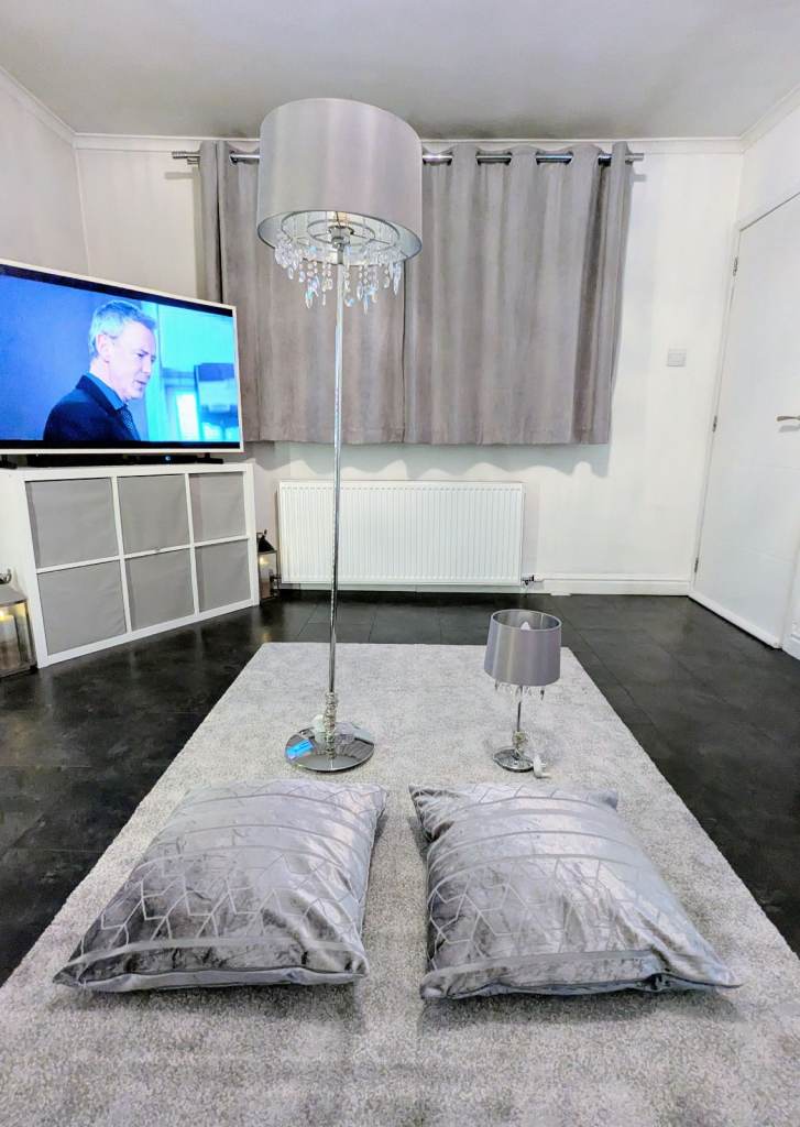 BUNDLE DEAL 5x Items / NEXT Grey Floor Lamp, NEXT Table Lamp, 2x NEXT Grey Cushions & IKEA Grey Rug