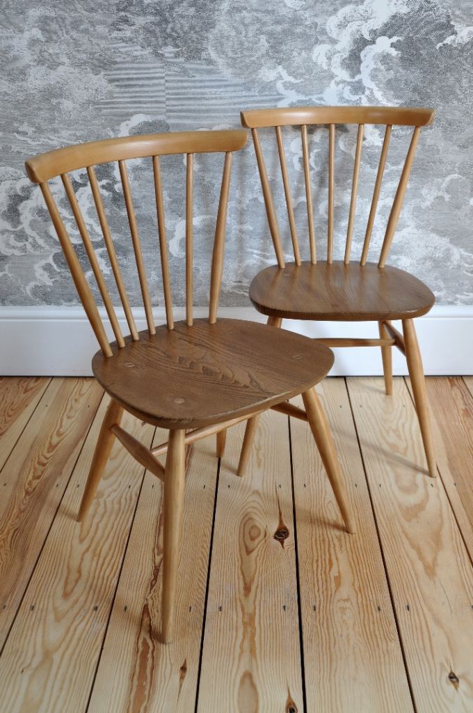 RENOVATED Set of 2 Vintage Retro 60's Ercol Windsor Heritage Bow Top Chairs mdl 449