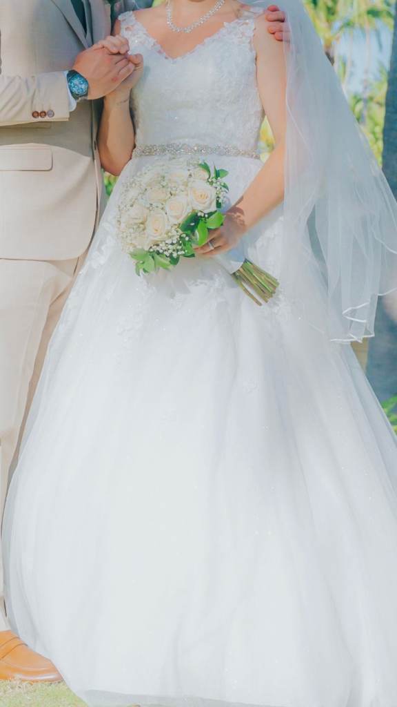 Wed2B Viva Bride Prisha ivory floral lace A-line dress  with Amixi Estella diamonte belt and storage