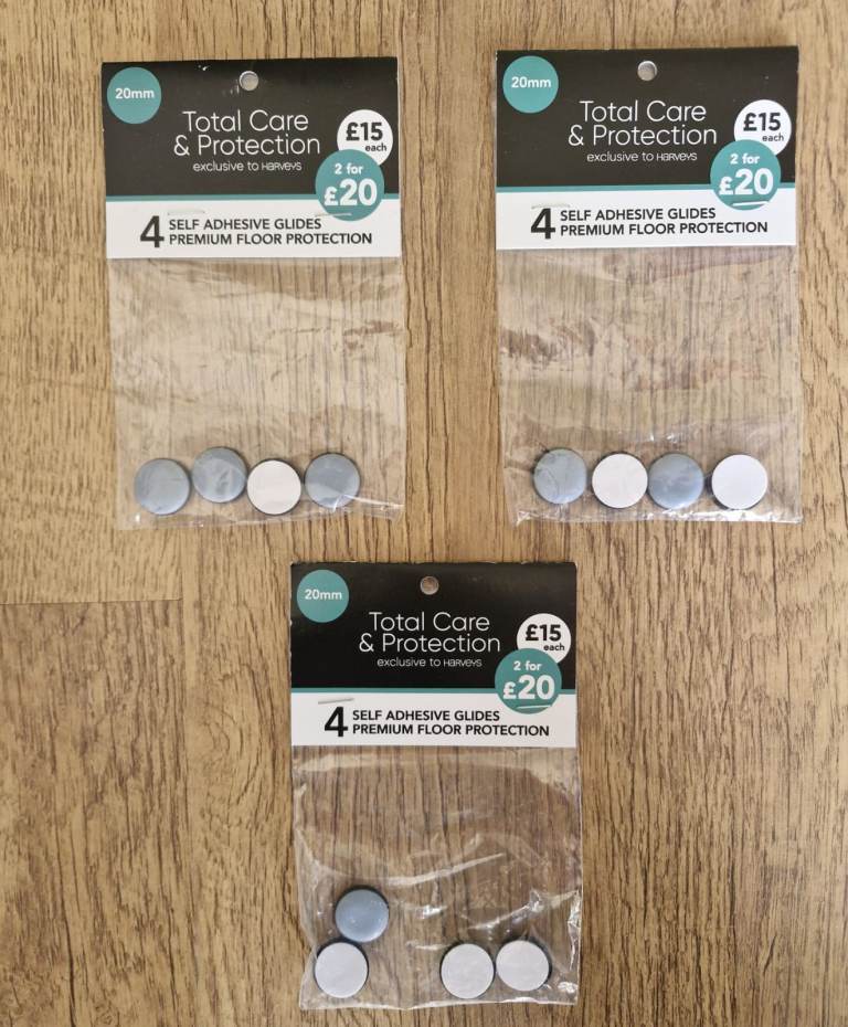 12 x Harveys 20mm FLOOR PROTECTORS Self Adhesive - Table Chair Sofa Wardrobe