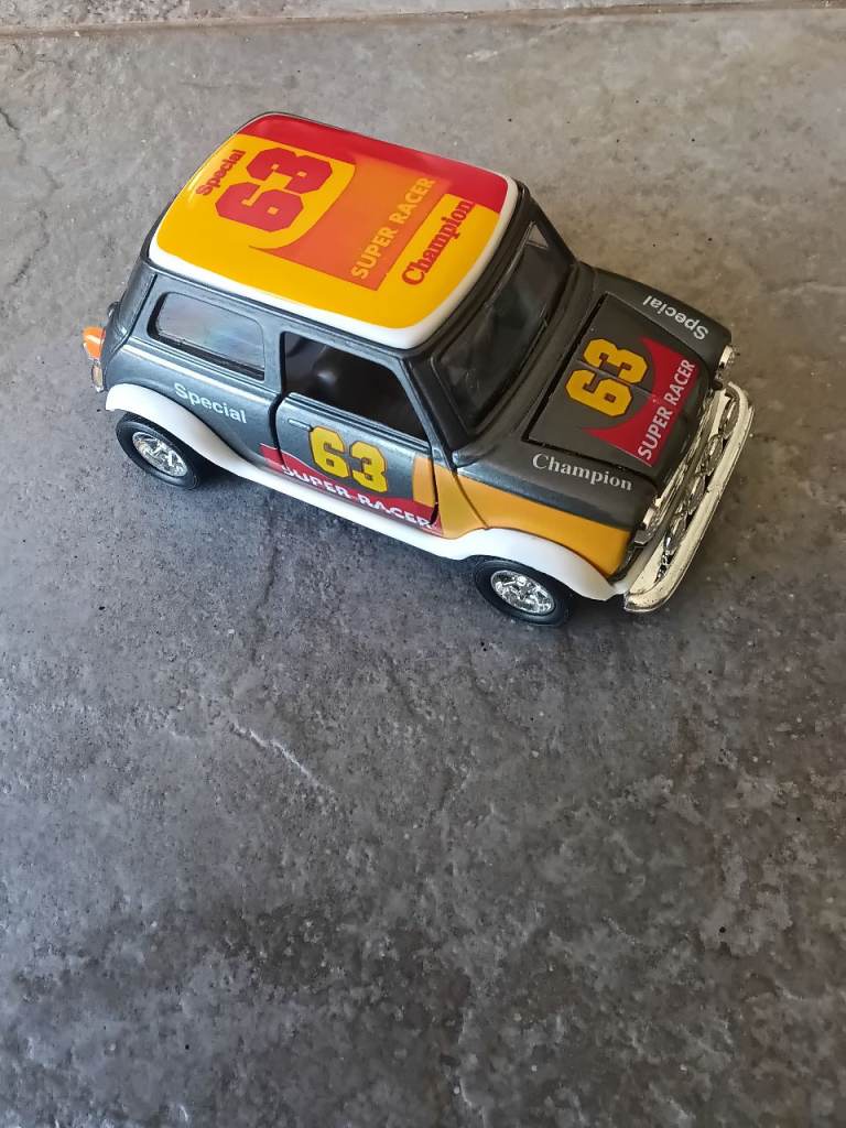 NEW Mini Cooper Race Car Toy Model - Grey/Orange/Red