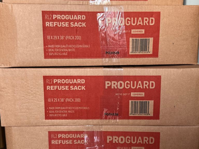 Proguard Black Bin Bags Refuse Sacks, 200 in Box, NEW