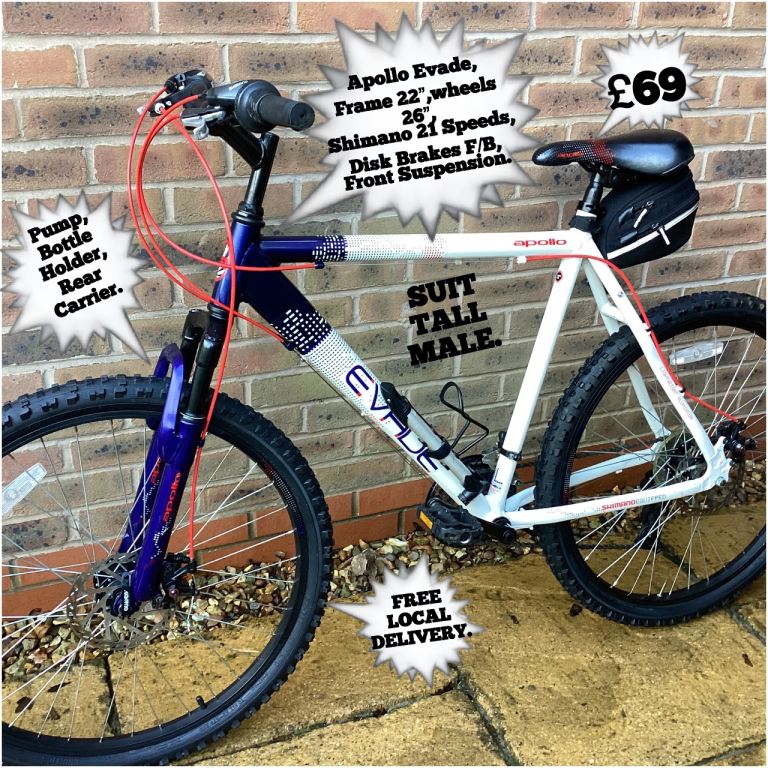 image for APOLLO EVADE,Showroom condition,Frame 22”, Wheels 26”, Shimano 21 Speeds,Disc B f/b,Front Susp.