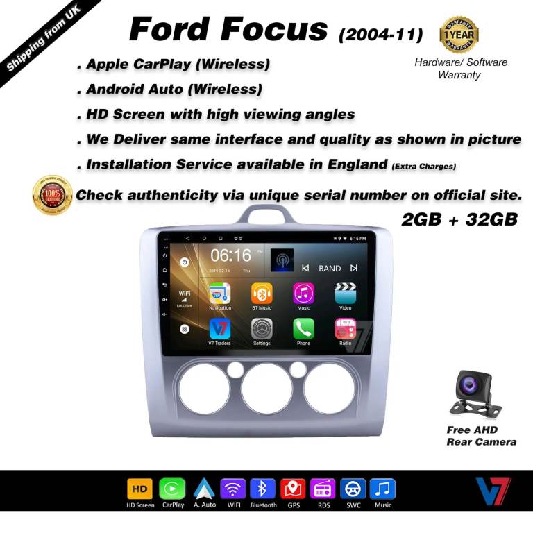 Ford Focus 2004-11 CARPLAY Android Auto HD Screen Head Unit GPS Stereo LCD Panel V7