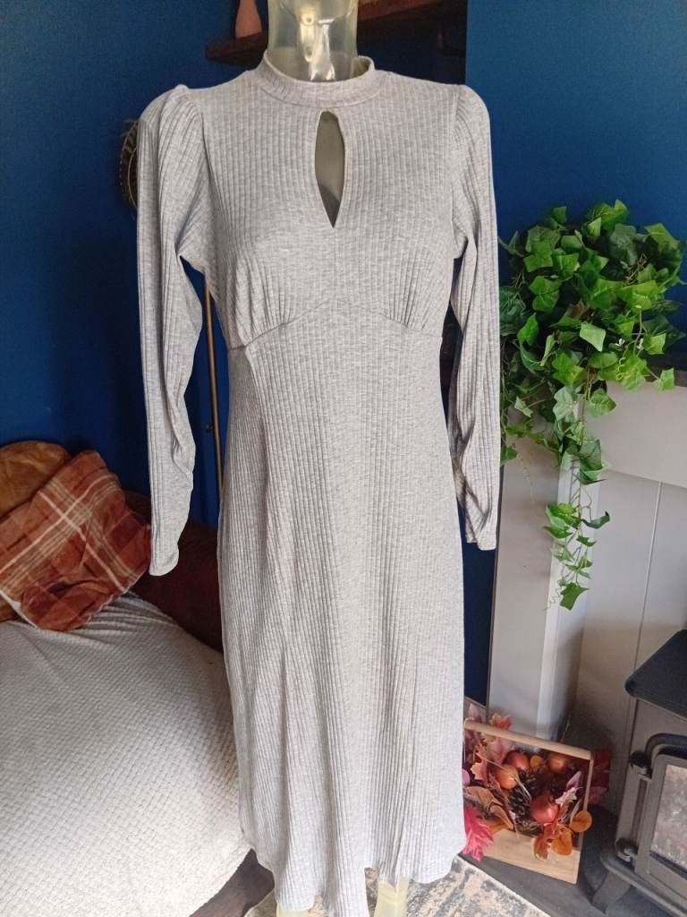 New Look Grey Ribbed Midi Dress – Size UK 14, Excellent Condition