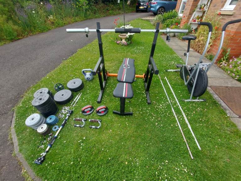 SOLD pending collection  Home gym kit - weights  bike, accessories