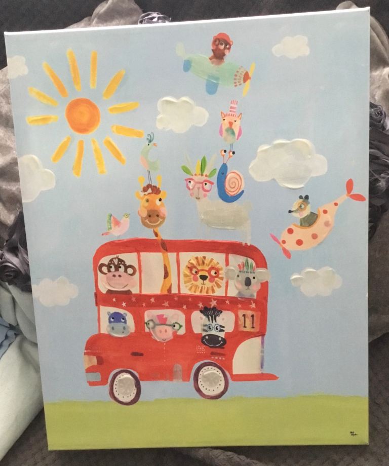 Back-Framed painted/embellished canvas picture (child/nursery: “Ferris Day Out”) 40cm x 50cm