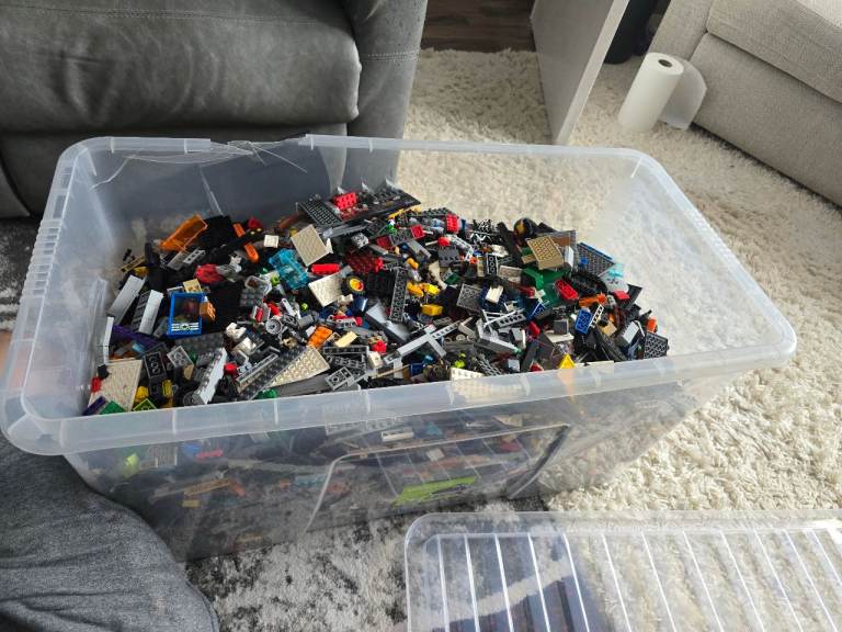 Large Clear Storage Box Full of Mixed Lego Bricks - Multicoloured Plastic