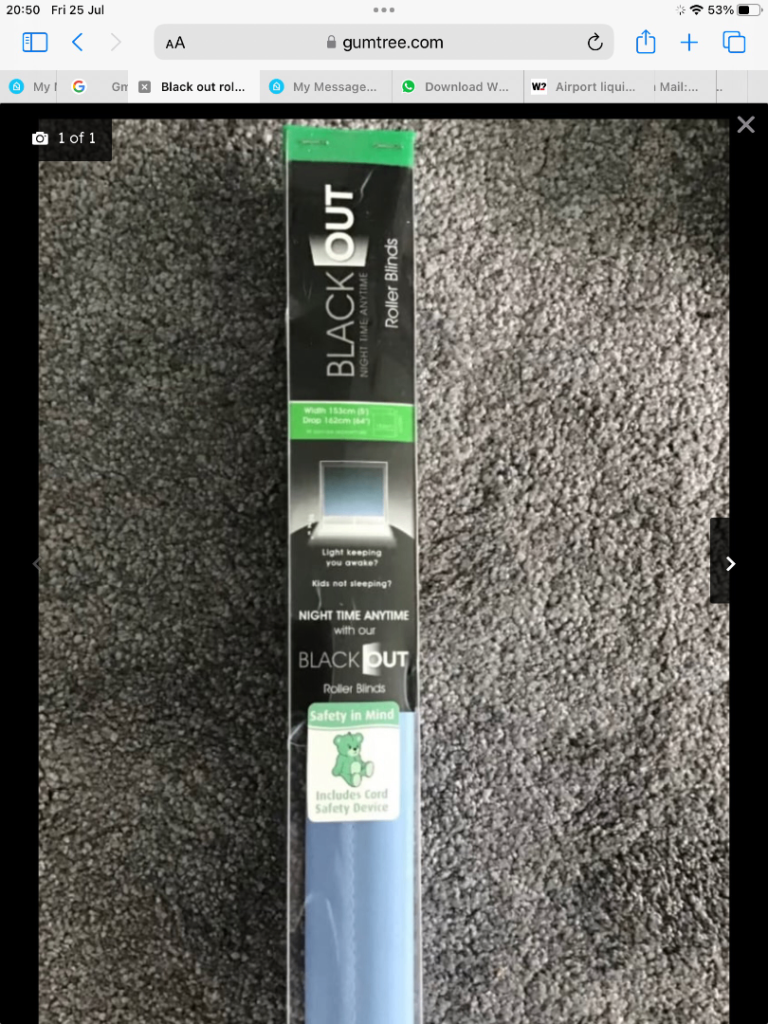 Blackout roller blind new in box 153 x 162 cm