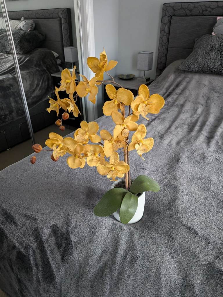 Artificial ochre orchid in pot 