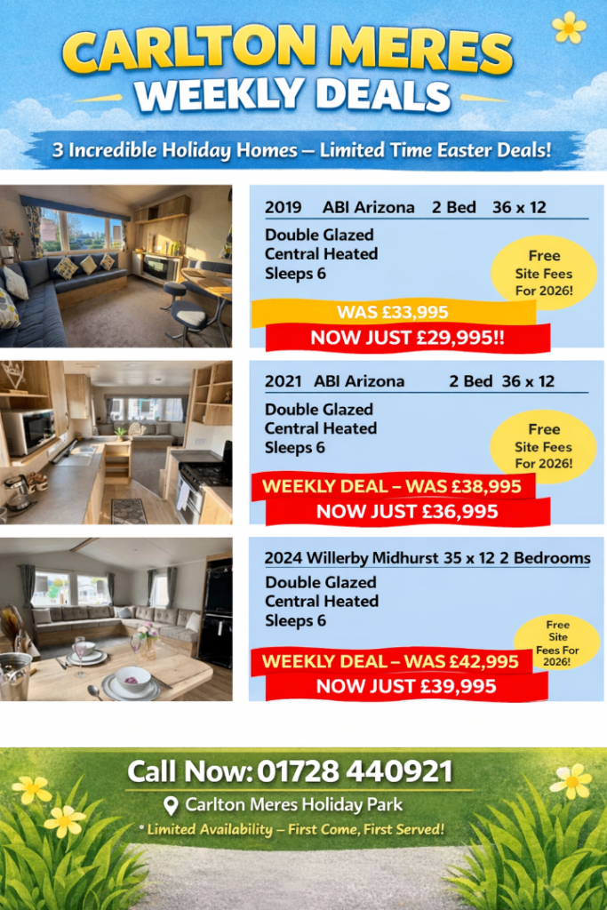 2 & 3 Bedroom Caravans For Sale at Carlton Meres Holiday Park - Discounted Holiday Homes!!