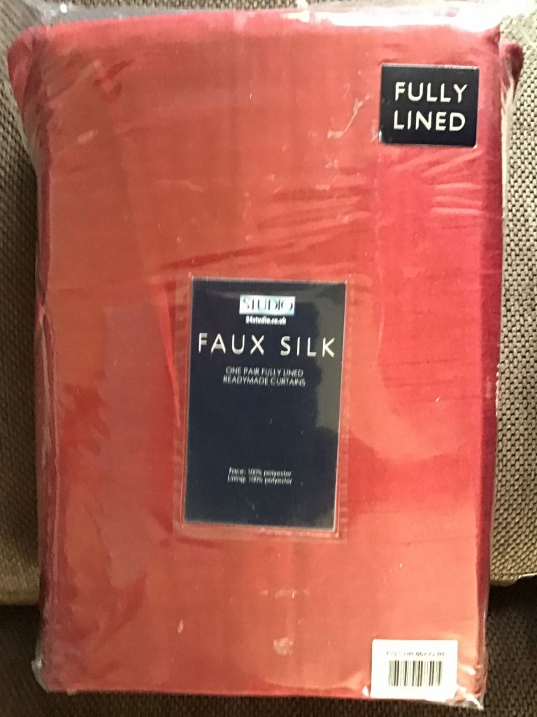 Brand new faux silk red curtains66x 72,  Tape curtains with tie backs fully lined