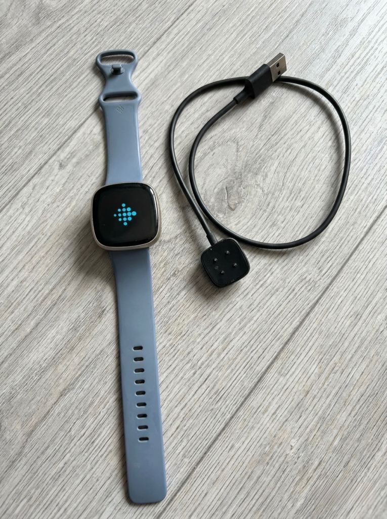 Fitbit Versa 4 Smartwatch - Blue Mist / Pale Copper Great Condition With Charger