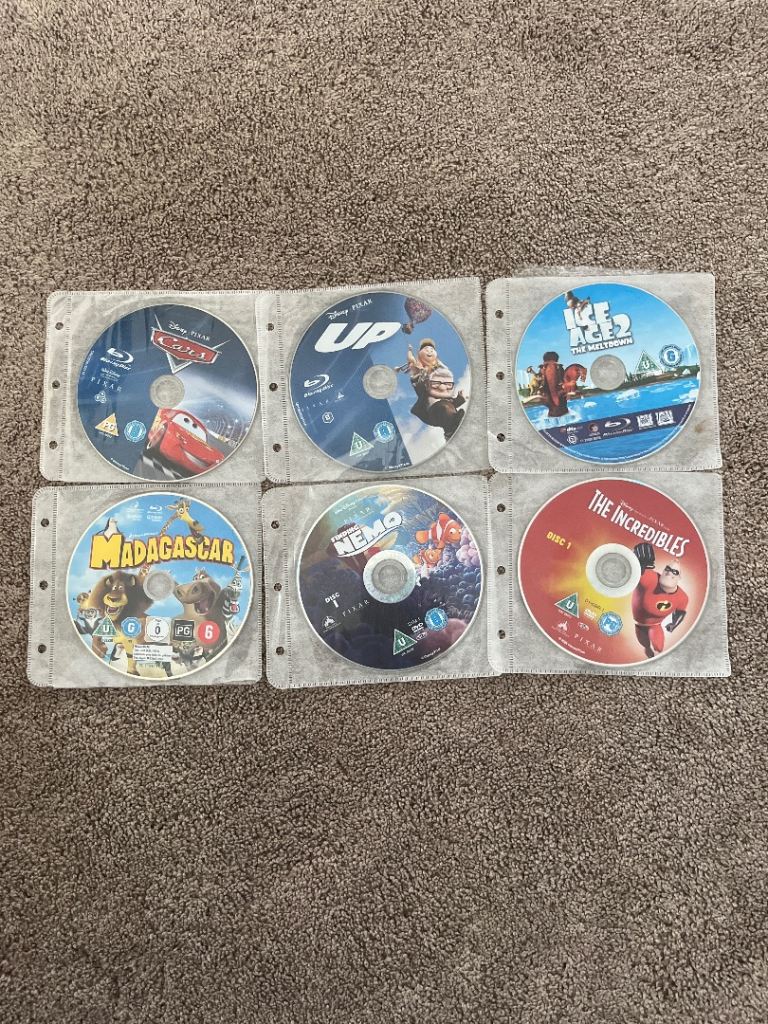 6 Blu Ray DVDs - Up, Cars, Ice Age, Madagascar, Nemo, The Incredibles 