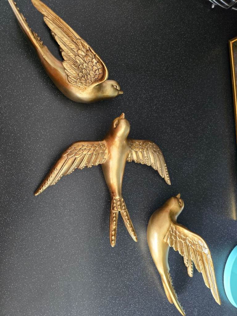 3 decorative wall hanging gold birds for sale 