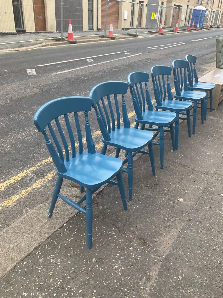 Vintage Rustic Dining Kitchen Farmhouse Pine Table & 6 Chairs Cash On Collection