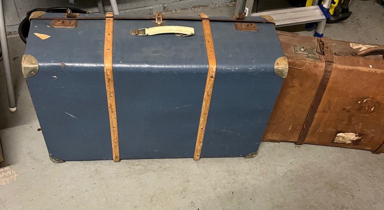 Vintage Blue Storage Trunk with wooden Straps