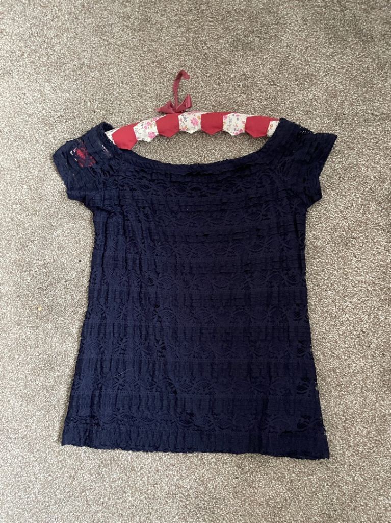 Navy Blue Lace Top – UK Size 10, Good Condition