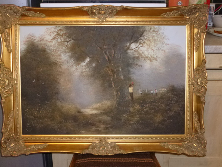 Rare Large Oil Painting on Canvas Children Playing a Ball signed Les Parson 67x93 cm