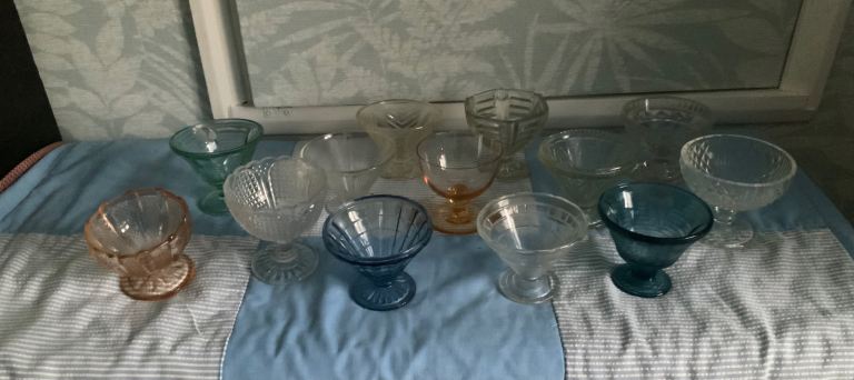 43 vintage glass sundae dishes clear and coloured glass