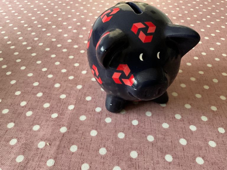 NatWest Piggy Bank – Blue with Red Logos, Good Condition