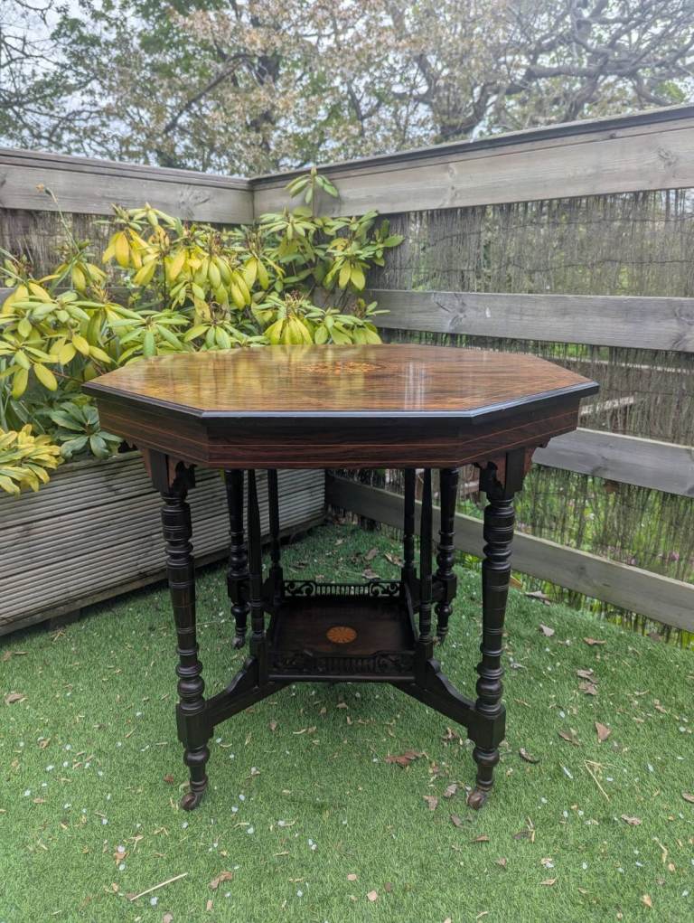 Victorian rosewood and inlaid octagonal centre table