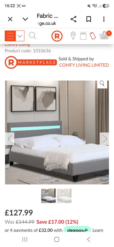 Grey Double Bed Frame with Integrated Headboard Lights
