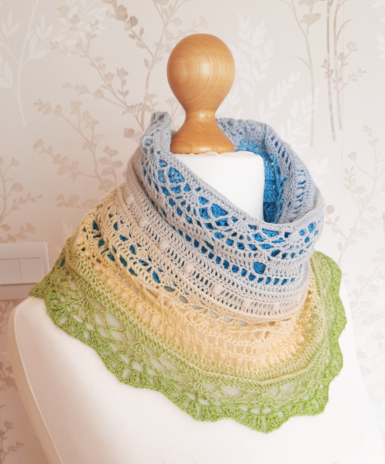 Stunning Half Circle Knitted  Shawl. Gradient Colour Change. Crochet Wrap, Boho Scarf Alternative