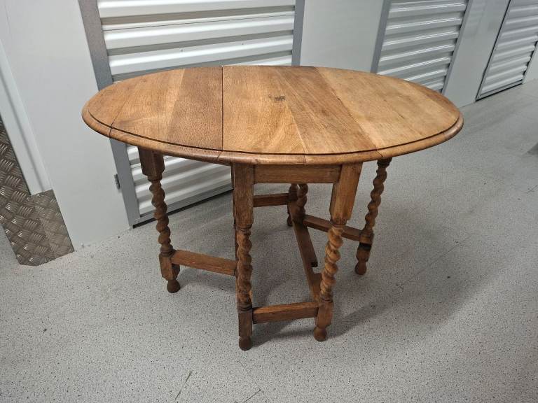 🔥 Solid Oak Drop-Leaf Gateleg Table With Barley Twist Legs - Fast Free Delivery 🚚