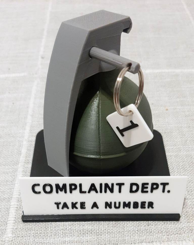 Complaint Dept. Take a Number Grenade Desk Ornament Joke