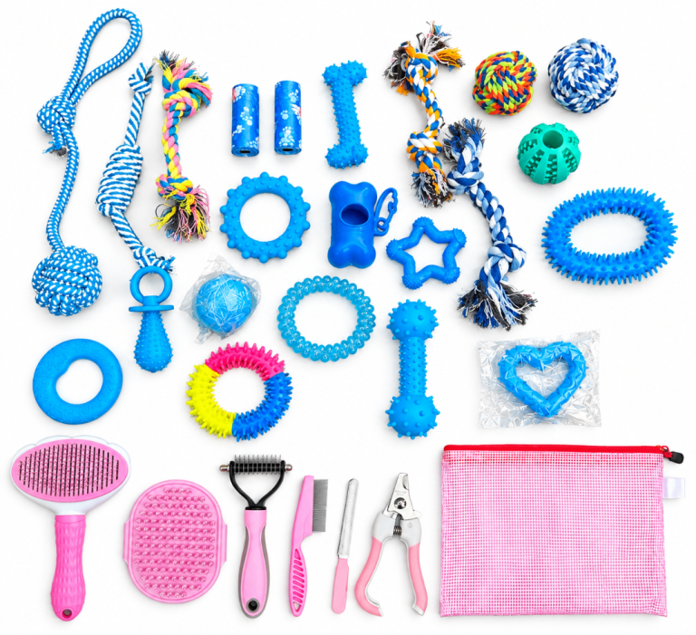22 Dog Toys and 6 in 1 Grooming Set combo
