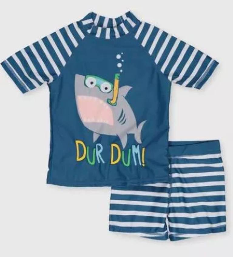 image for Kid / children Boys Swim Set Shark Toddler Swimming Blue Stripe Rash Top Shorts TU 2 Piece Sun 