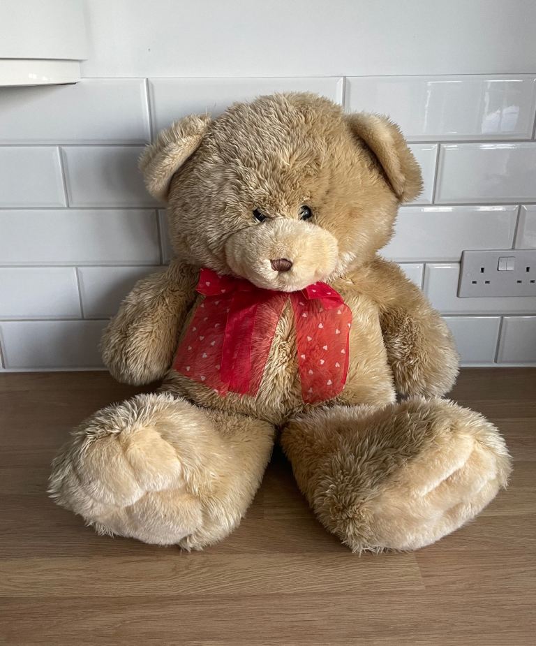 Giant Teddy Bear 74cm Stuffed Animal Large Bear Plush with Red Love Heart Ribbon