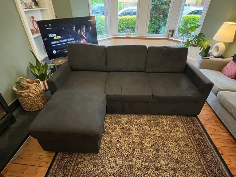 Grey L-Shaped Sofa Bed with Storage