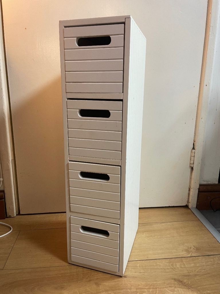 White wooden drawers.