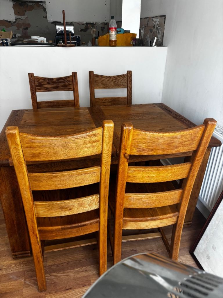 Solid Oak Dining Table & 4 Chairs