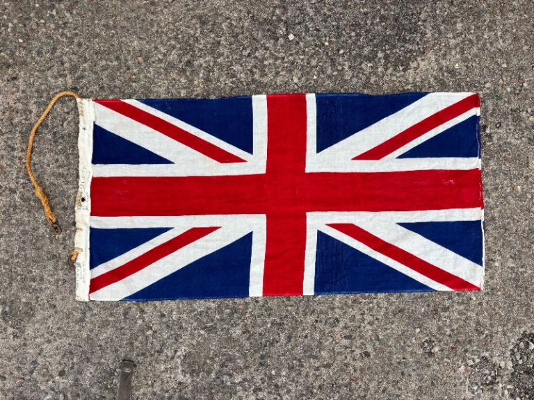 Original British Naval Union Jack Military Flag Dated 1978 Reputedly flown Ark Royal 