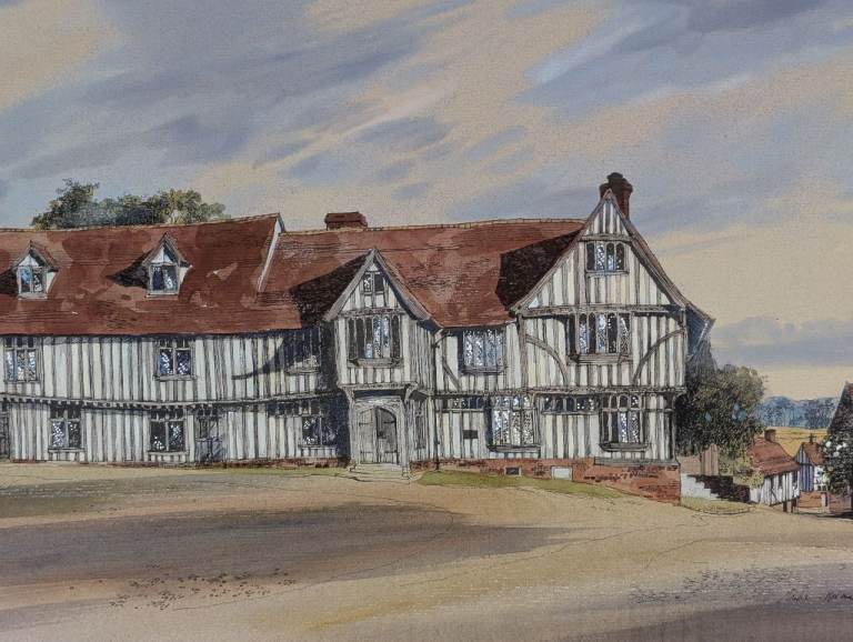 Original ink & watercolour painting of Lavenham Guildhall by Michael Radford Norman 1933-2020