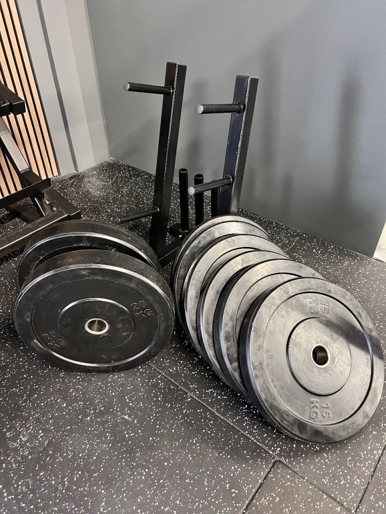 Gym Weight Plates and Storage Rack – VeryGood Condition