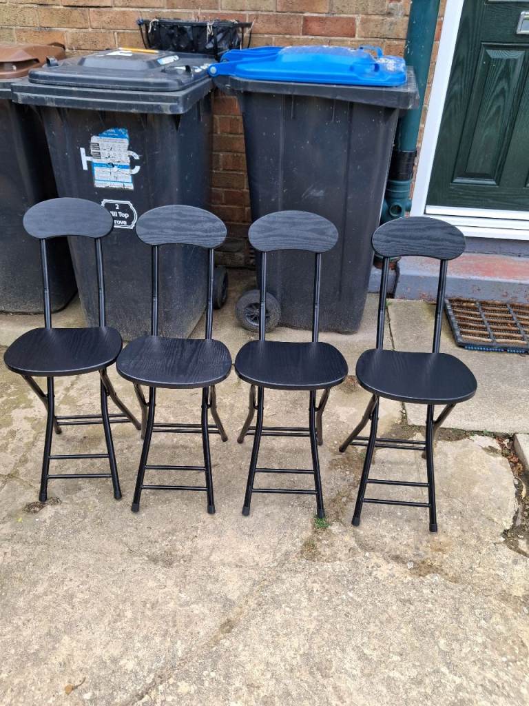 Set of 4 Black Folding Stools - Good Condition