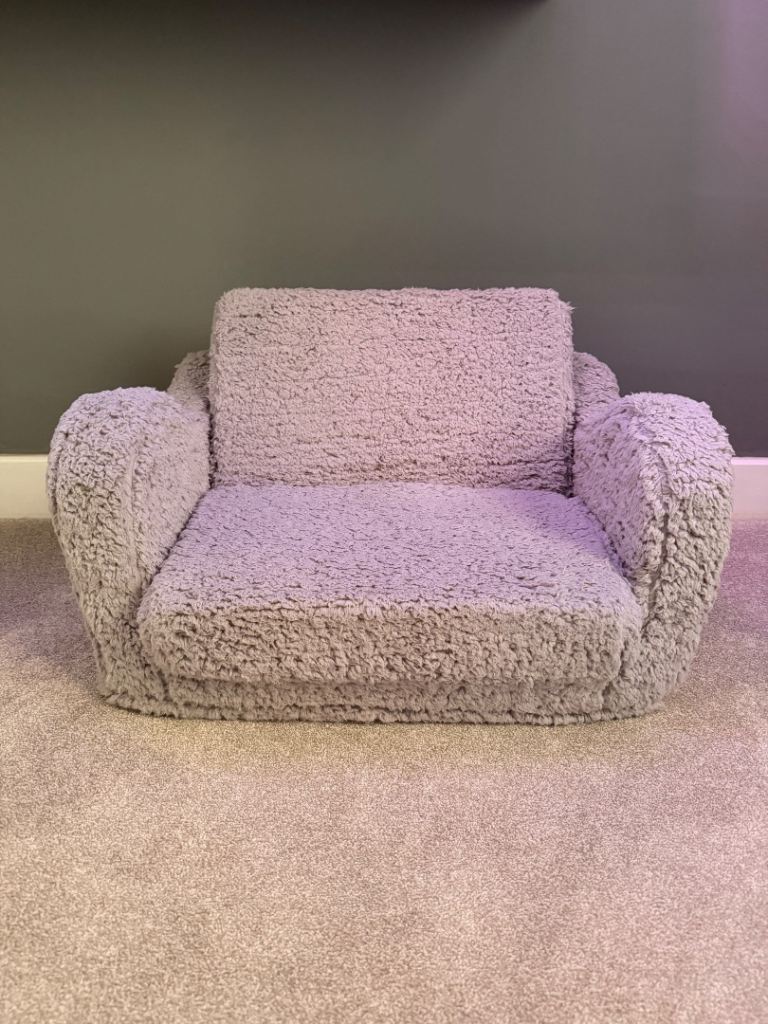 Kids Grey Teddy Bear Fabric Flip-Out Chair