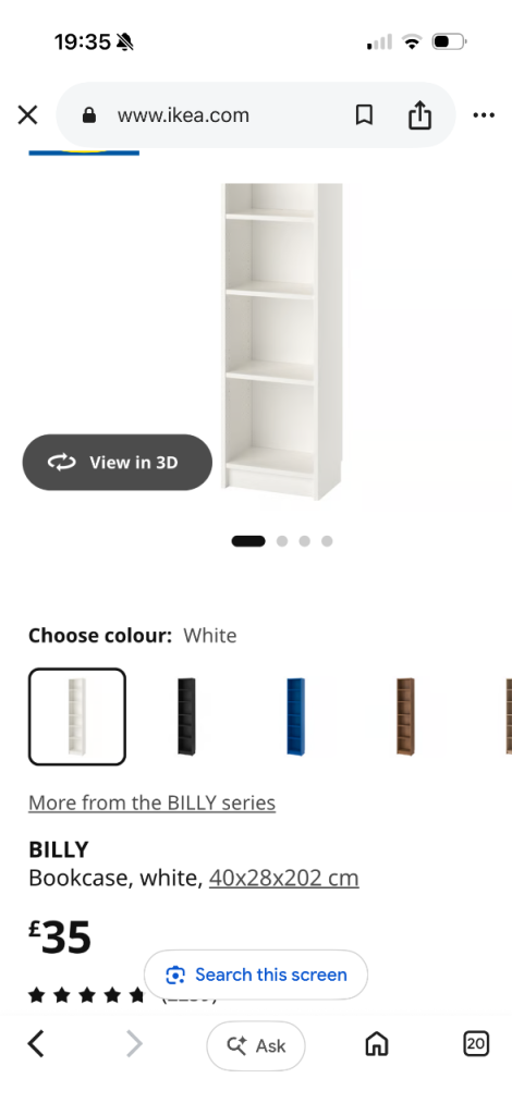 IKEA BILLY Bookcase White - 40x28x202 cm